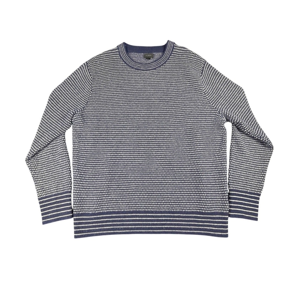 J.Crew Mens Blue White Bird's-Eye Crew Neck Rugged Merino Wool Blend Sweater L